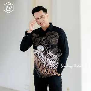 Kemeja Batik Lereng HITAM slimfit lapis furring erro katun modern premium Pria Panjang Baju lengan panjang Casual Formal Dewasa