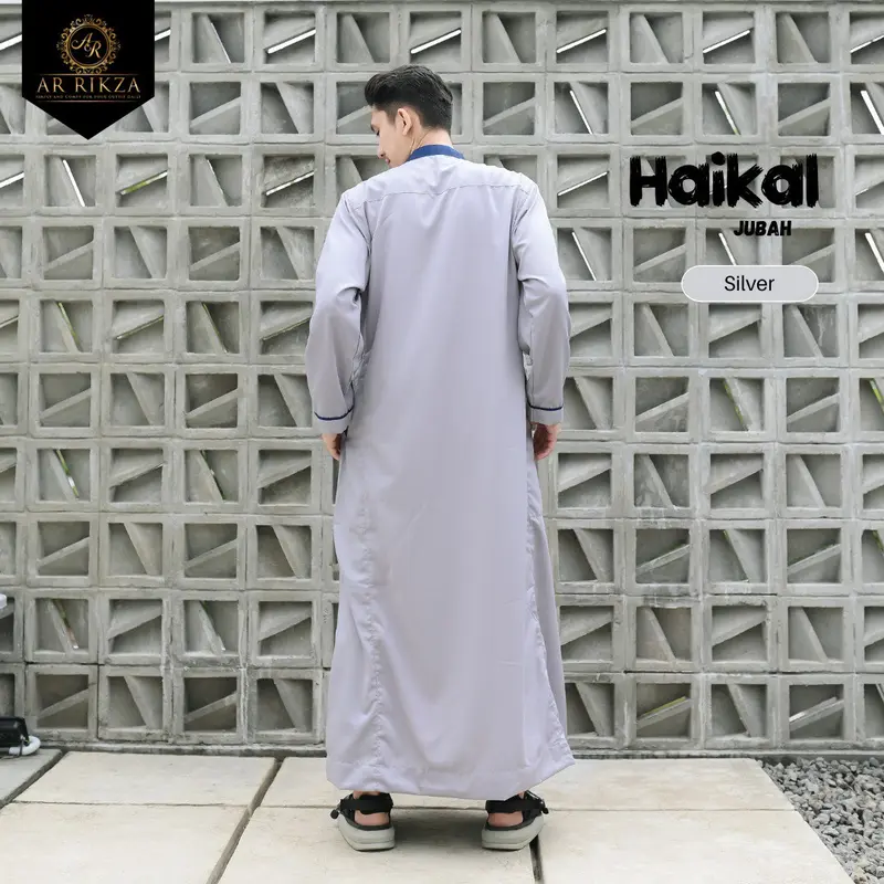 Jubah Gamis Pria Muslim Jubahh Haikal's Dewasa Simple Bahan Katun Toyobo Lengan Panjang Silver List Navy Series Kancing Abu 5