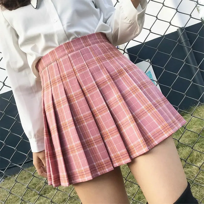 Pleated Skirt Women's Summer JK Skirt Autumn and Winter New Plaid Skirt High Waist Korean Style Black A- line Dress Large Size Skirt
