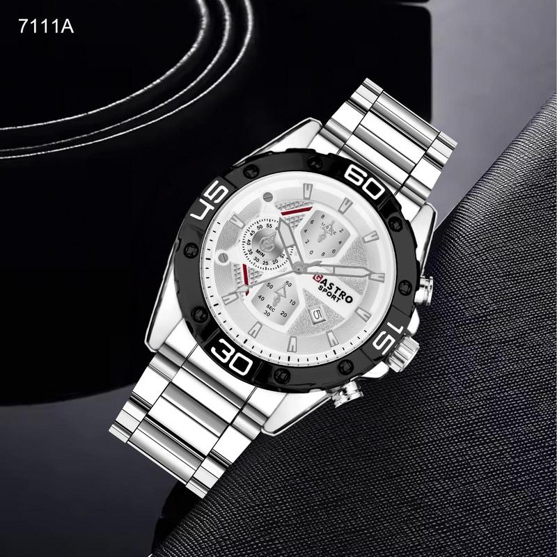 Jam Tangan Pria Gastro 7111A Rantai Stainless Steel Water Resistant 3 ATM Kaca Watches 7