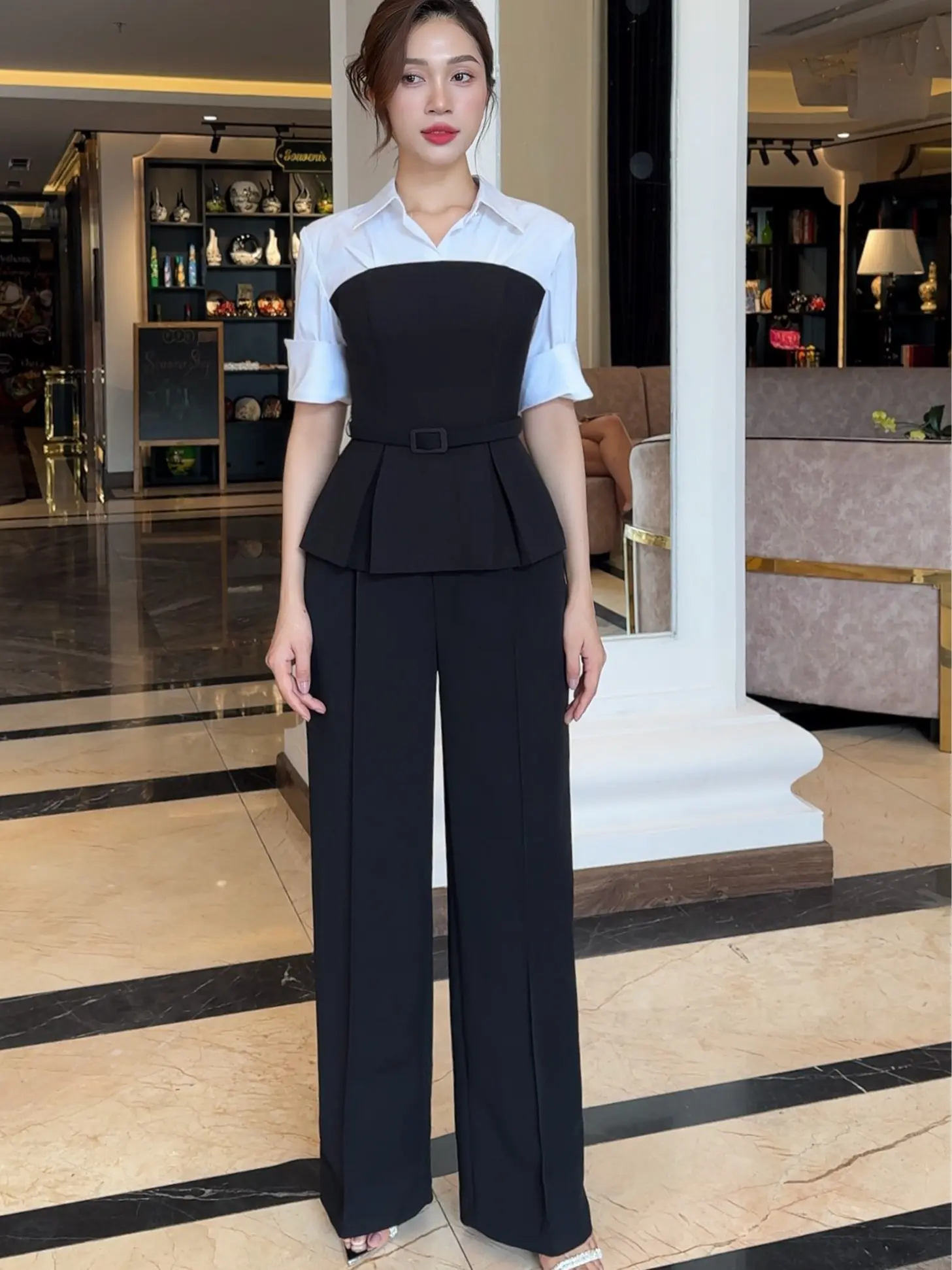 Quần ống  suông NGOC ANH TRAN cạp cao màu đen- Q006 Nữ Women