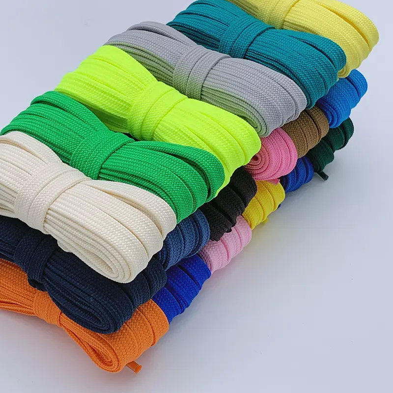 2025 Sáng tạo mới 10Mm phẳng dày dây giày đầy màu sắc Polyester rỗng dây giày phẳng