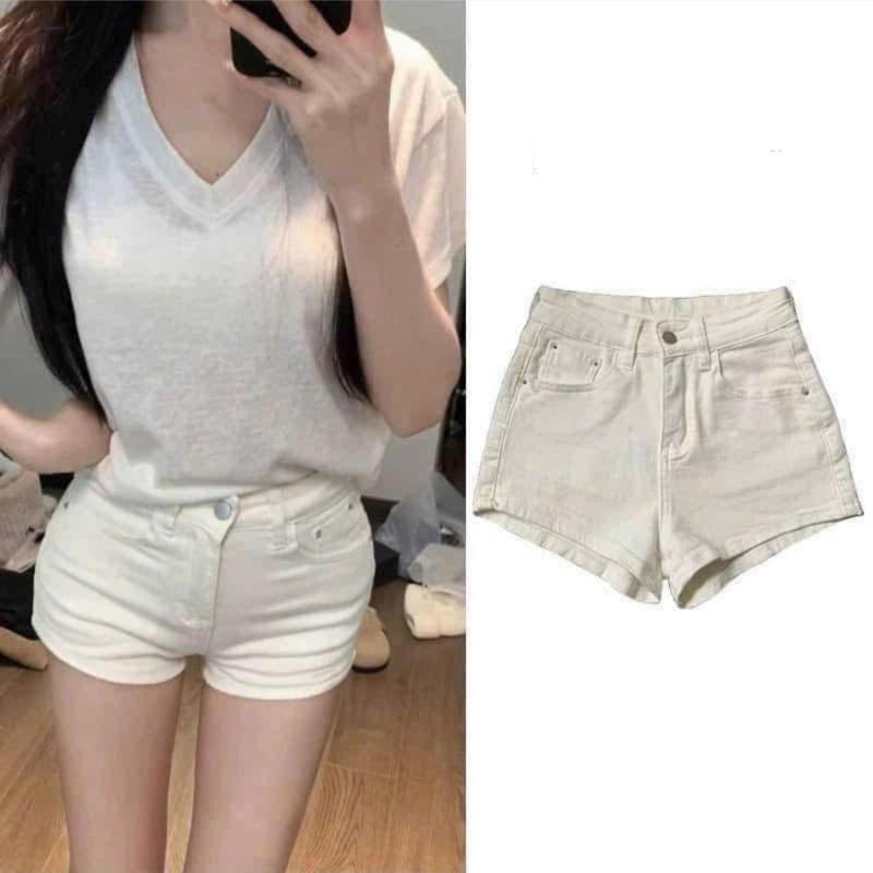 [DAEL MỞ BÁN]  Quần short jean đùi lưng cao dành cho nữ - 2 màu đen trắng - Pants, Women Denim Có Túi