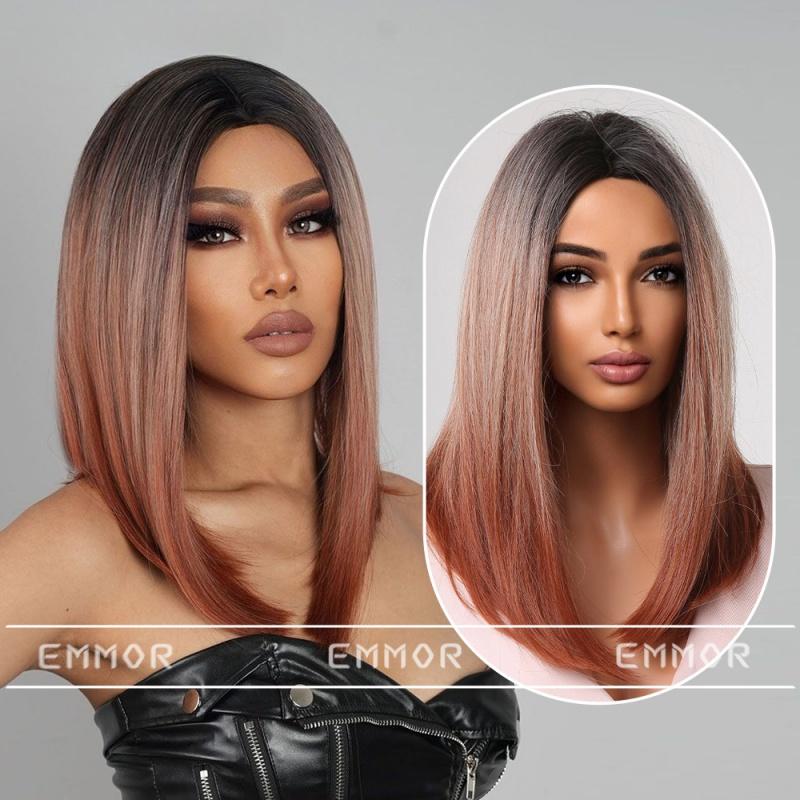 Product Introduction of New European and American Style Wig Medium Gradient Red Brown Long Straight Hair Full-Head Wig for Women 1