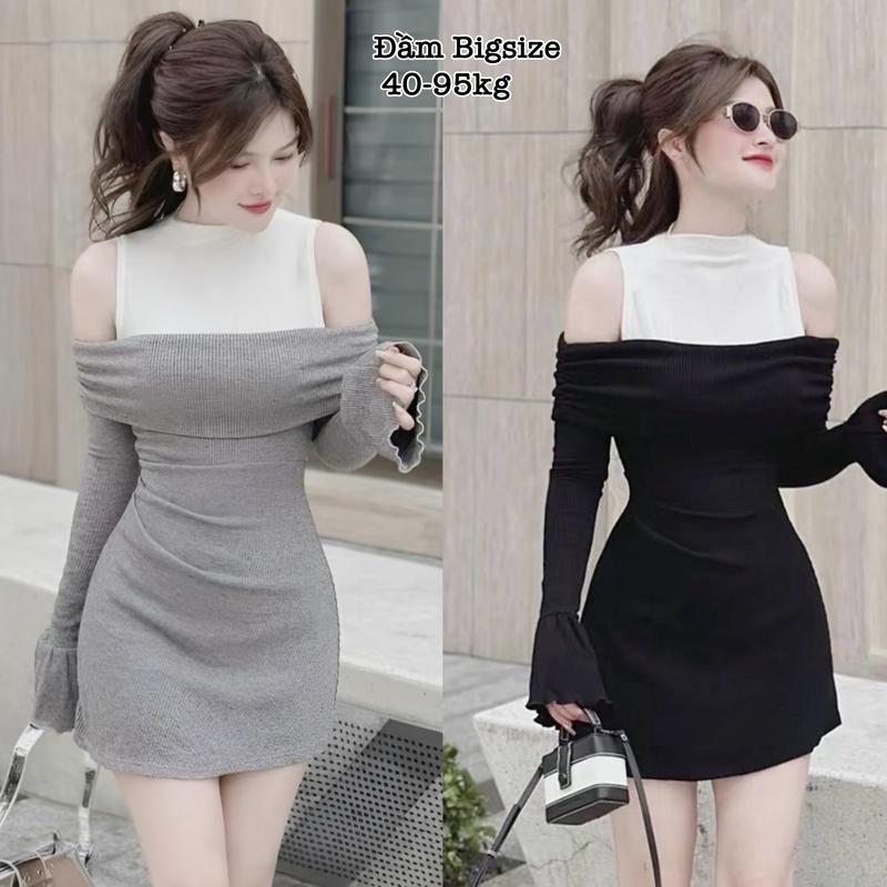 Thời Trang Bigsize HCM - Đầm Body Thun Gân Tăm Tay Dài Hot Hit Co Giãn Thiết Kế Dự Tiệc Nữ Cao Cấp Xinh Đẹp Sang Trọng Dễ Thương Giá Rẻ 45-95kg Nhung Dress Voi Màu Xám Voan - 2193