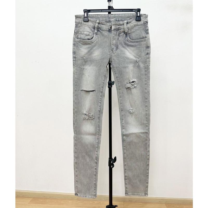 Quần Jean Nam Dài Màu Xám Rách Kiểu Thời Trang Vải Co Dãn Menswear Pants