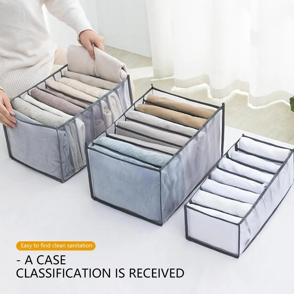 Underwear Storage Box Wardrobe Organizer 9 Compartment Transparent Non-Woven Fabric Closet Clothes Pant Jeans Underwear Bra Save Space Drawer Storage Organizer