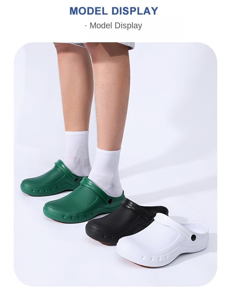Product Introduction of Giày Đầu Bếp, Dành Cho Nam Và Nữ, Chất Liệu EVA, Dép Siêu Nhẹ, Thích Hợp Cho Bác Sĩ Và Y Tá, Giày Phẫu Thuật, Guốc Thông Gió Chống Trượt, Chống Thấm Nước Và Chống Dầu, Giày Đi Làm Đế Bằng Sandal 2