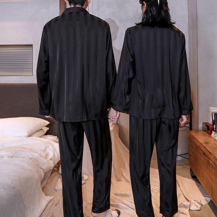 Bộ đồ ngủ nam nữ , bộ lụa xuân thu dài tay sọc đen  chất lụa cao cấp Áo Nhung 6