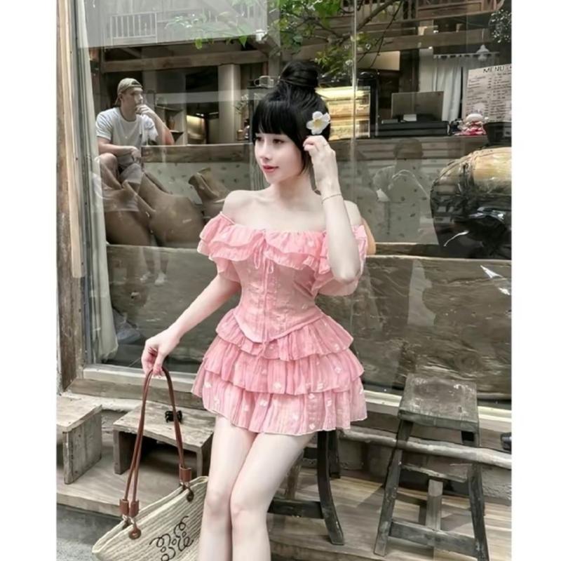 Set Áo Voan Trễ Vai Bèo Hoa Nhí mix Chân Váy 3 Tầng