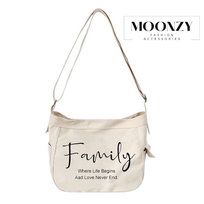 Túi đeo chéo MOONZY người lớn và trẻ em vải canvas hoạ tiết FAMILY 2024 0