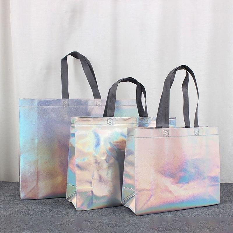 Product Introduction of Laser Non-woven Fabric Tote Shoulder Bags Shopping Clothing Store Woman Storage Reusable Large Pouches Gift Bag 14