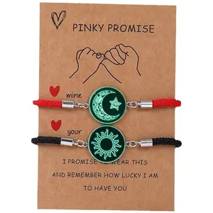 Gelang Pasangan Baru Matahari dan Bulan dari Asia Tenggara Gaya Eropa dan Amerika Perhiasan Hadiah Persahabatan Tali Hitam dan Merah Bercahaya