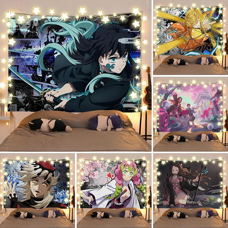 Vải Nền Kimetsu No Yaiba, Thích Hợp Cho Phòng Ngủ, Nhà Trọ, Và Phòng Khách, Vải Trang Trí, Tranh Treo Tường Biến Hình, Vải Treo Trang Trí
