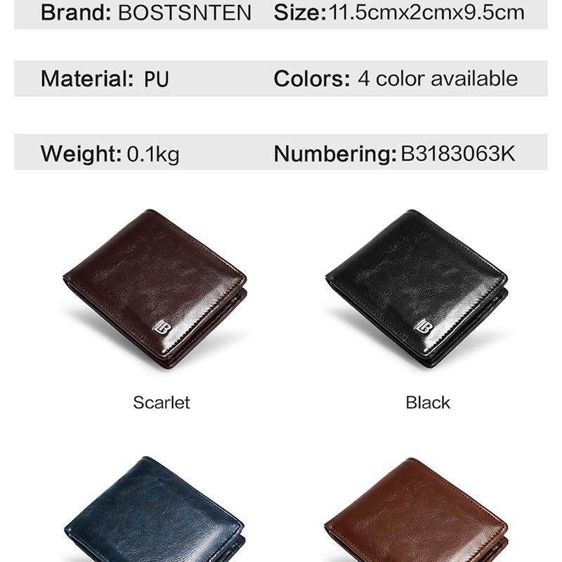 Product Introduction of BOSTANTEN กระเป๋าสตางค์สั้นผู้ชายสามพับ, น้ำมันขี้ผึ้ง, กระเป๋าสตางค์หนังคลาสสิค, ความจุขนาดใหญ่, ลำลอง, ธุรกิจ, ทนทาน, คุณภาพสูง 16