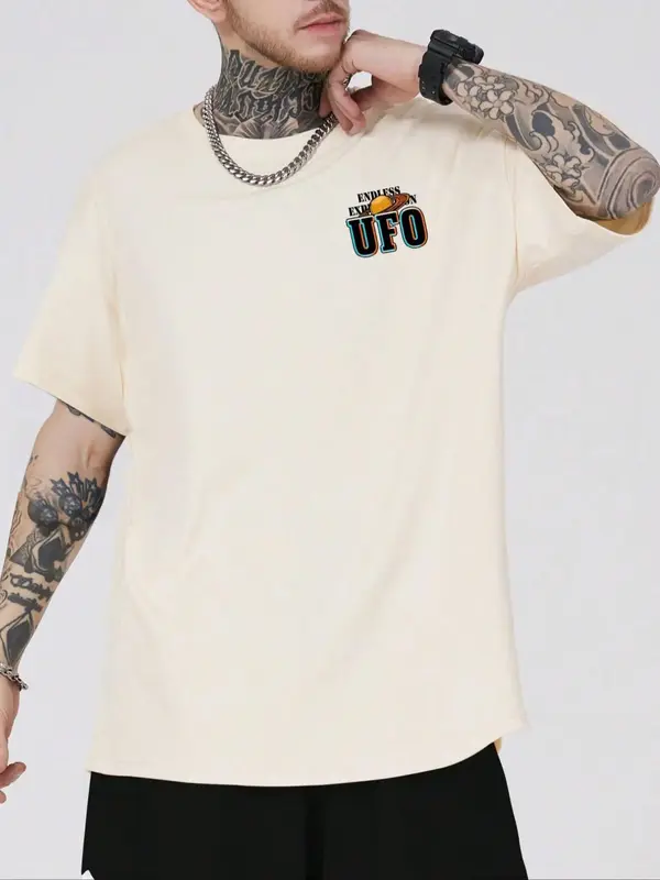 Men's Regular Fit Round Neck Drop Shoulder Graphic Tee, Summer Clothes Creative Print Crew Neck Short Sleeve T-shirt for Summer, Fashion Casual Men's Clothes for Daily Wear 1