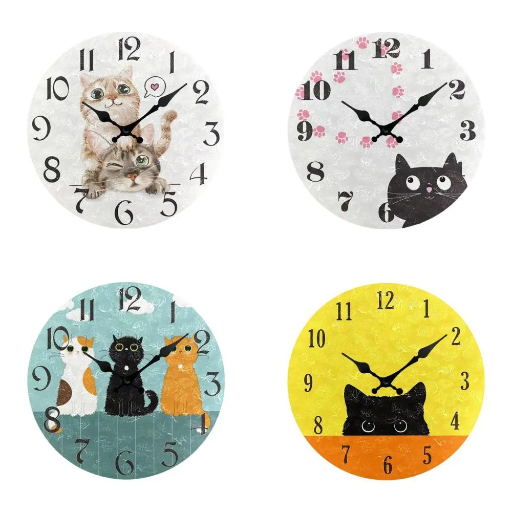 Funny Cat Wall Clock Farmhouse Rustic Decorative Wall Clock Silent Wall Clock for Kitchen Bathroom Living Room Home Office Decor