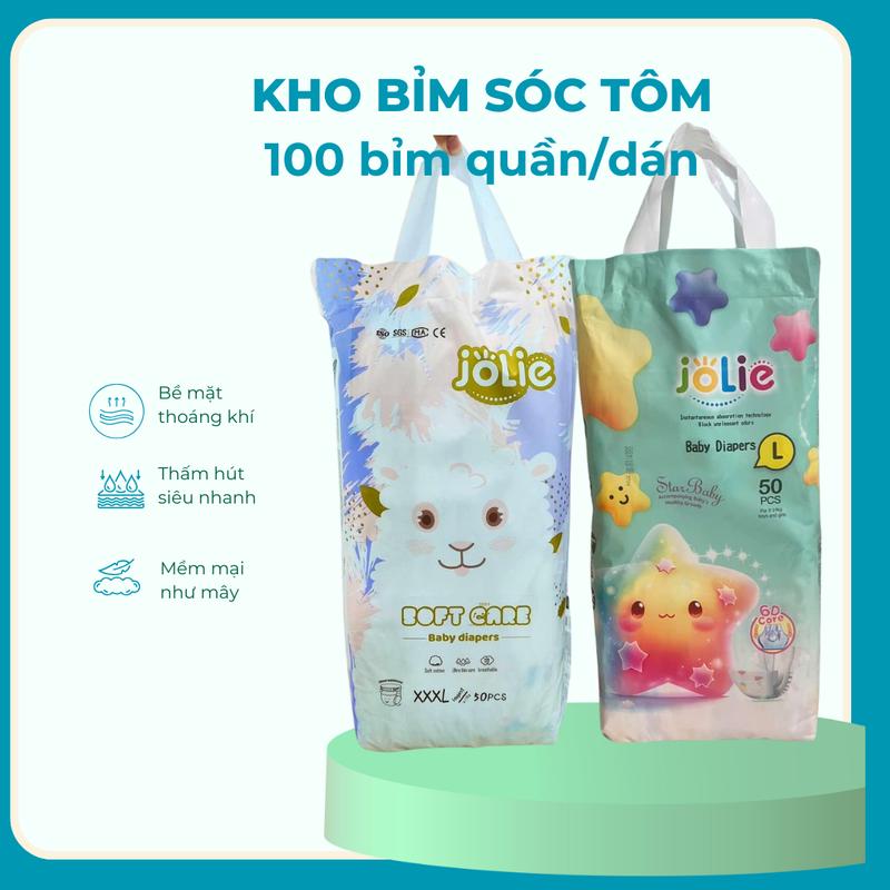  Combo 100 miếng bỉm quần dán Jolie hàng xuất Anh đủ size M đến 4XL Cho Bé tã  quần 
