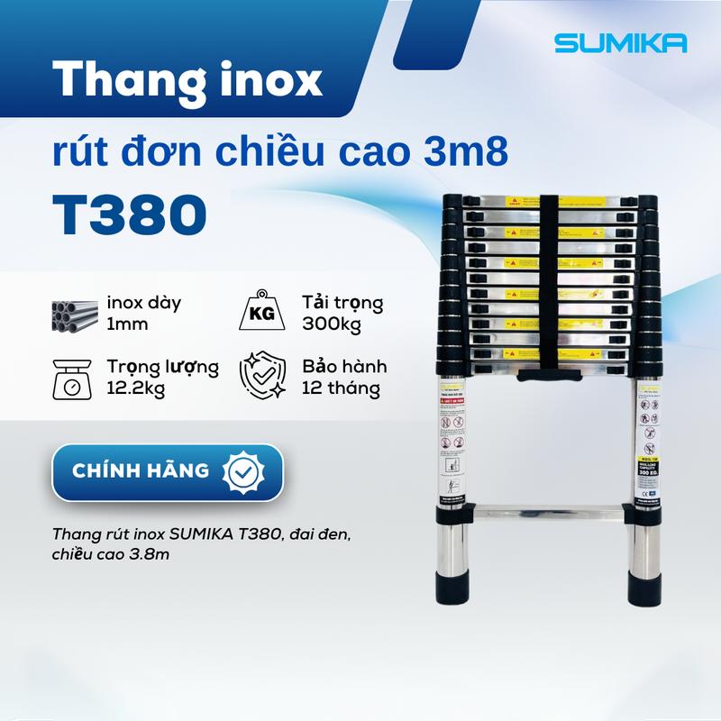 Thang inox rút đơn SUMIKA T380, chiều cao 3.8m, tải trọng 300kg