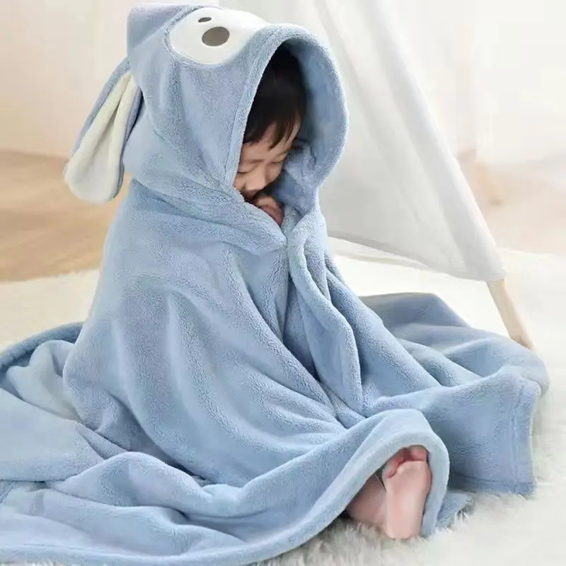 Jubah Bulu Karang Bertudung, Lembut dan Boleh Dipakai, untuk Bayi, Kanak-kanak dan Remaja, Penyerap, Tuala Mandi untuk Kanak-kanak, Jubah Mandi Bertudung, 2025 Ketibaan Baru, Sesuai untuk Mandi
