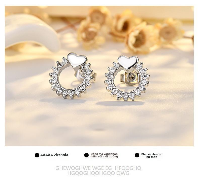 Product Introduction of Bông Tai Kim Cương, Thiết Kế Hình Trái Tim Sáng Tạo, Hoa Hướng Dương Thanh Lịch Tươi Mới Và Ngọt Ngào, Kim Bạc S925, Bông Tai Đinh tán 13