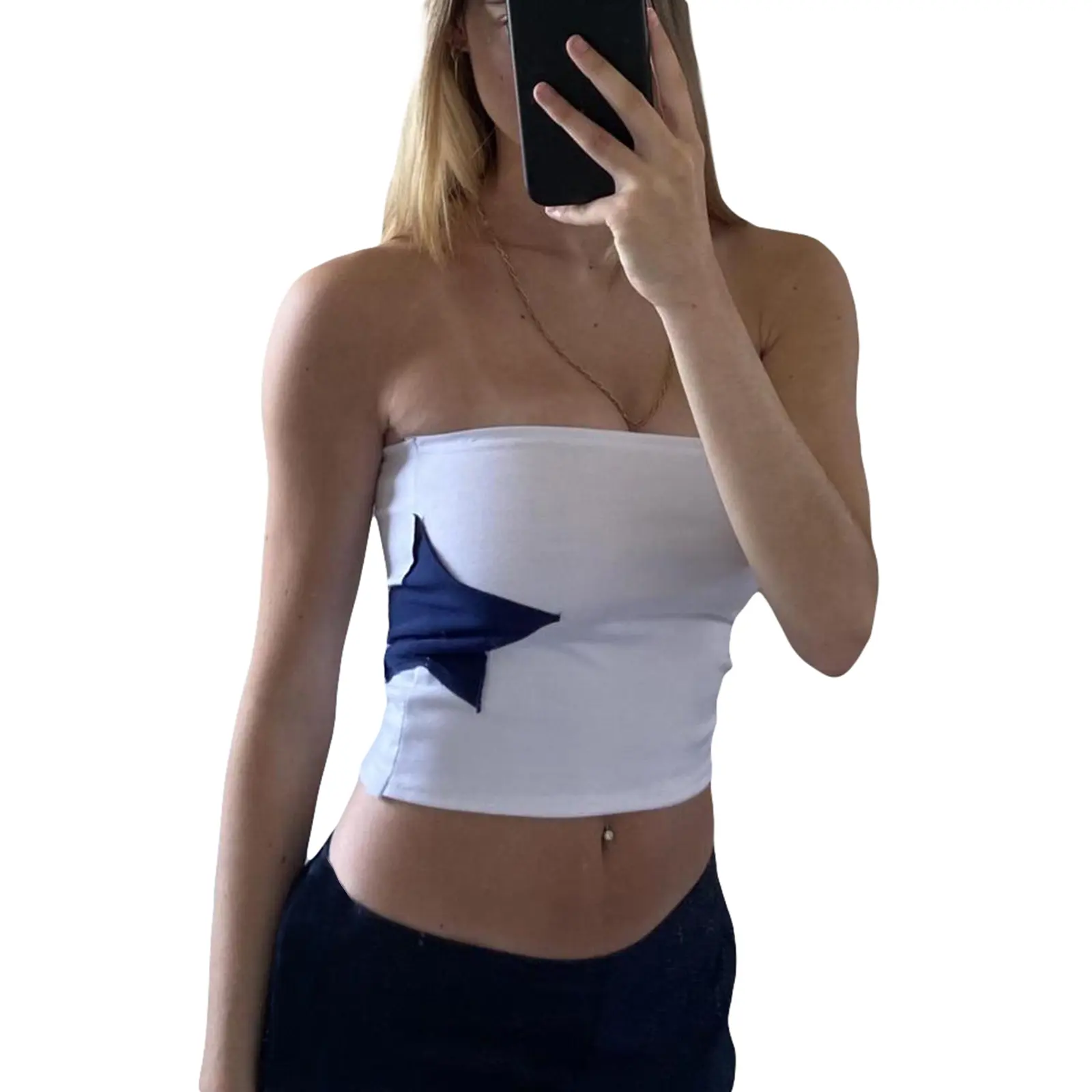 Women's Tube Tops Summer Strapless Sleeveless Star Patchwork Bandeau TopsFit Shirts