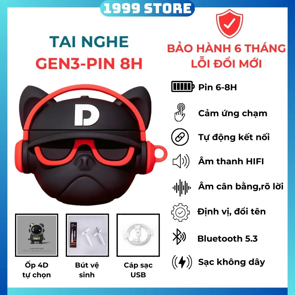 TAI NGHE GEN 3 PHIÊN BẢN 8H FULL CHỨC NĂNG - TẶNG ỐP, BÚT VỆ SINH, CAP USB - BẢO HÀNH 6 THÁNG