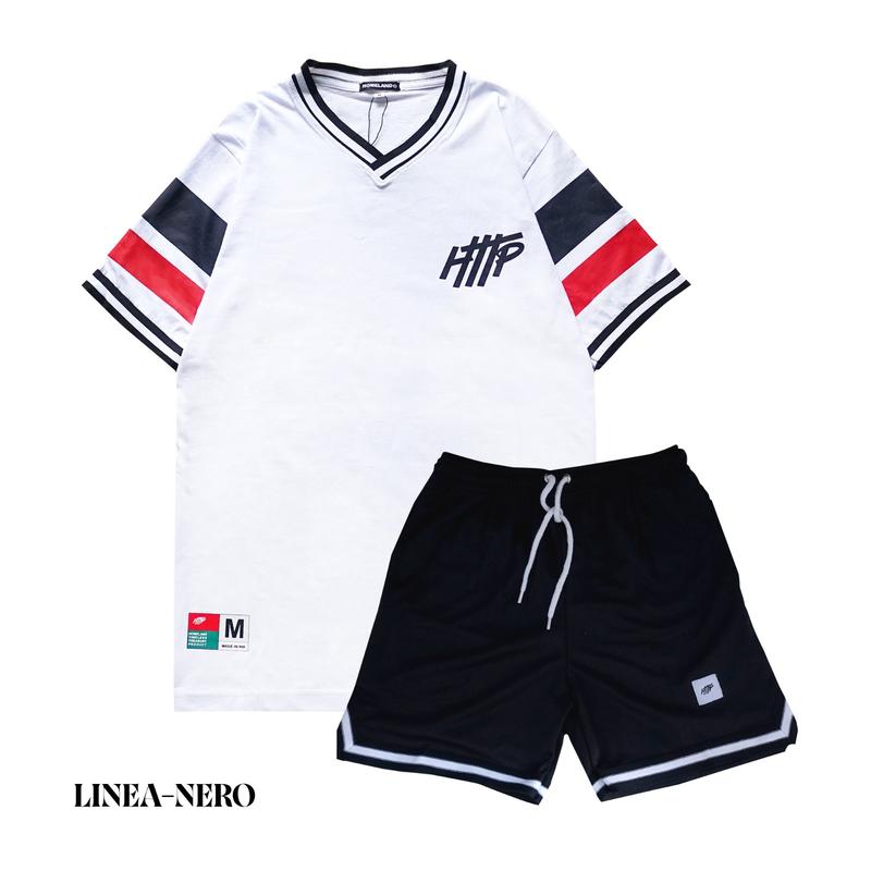 Homeland Timeless Treasury Product - Linea - Baju Satu Set Celana Pendek Boardshort Kaos Pendek Baju Lengan pendek pria panjang Polos Hitam Putih Katun Distro Dewasa Casual Santai Setelan Cowok Keren 0