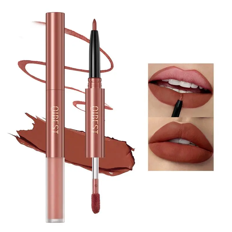2 In 1 Matte Lipstick & Lip Liner, Waterproof Long Lasting Lip Sticks, Suitable for All Occasions Lip Makeup, Girls & Women Makeup Accessories, Christmas, Christmas Gift