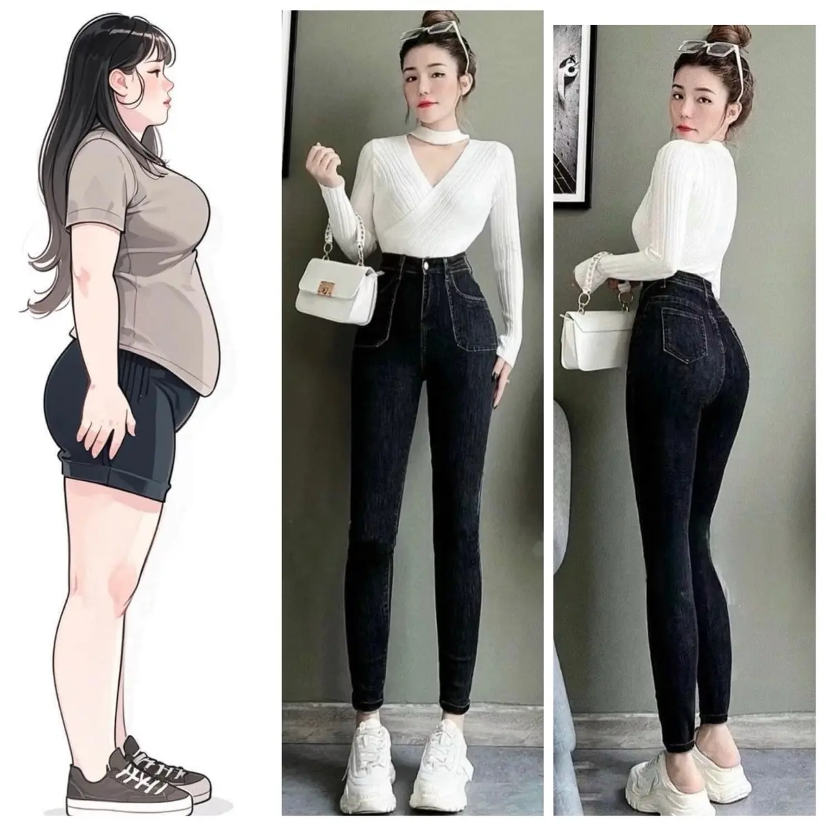 (Size 58kg-97kg) Quần Jeans Nữ  BigSize Túi Nổi Màu Đen Muối Tiêu, Lưng Cao, Co Giãn Mạnh Women Pants
