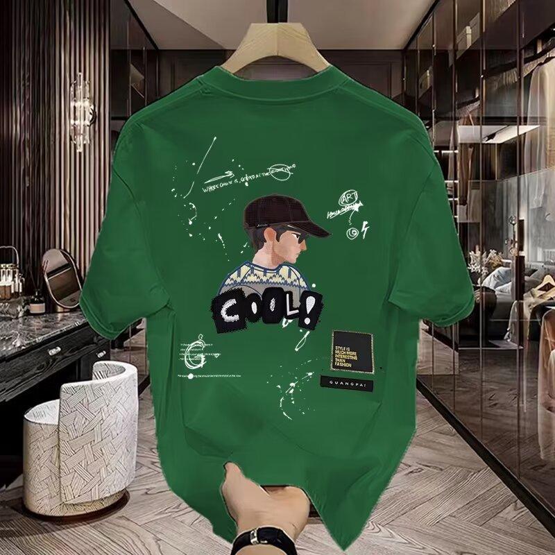 Product Introduction of Cotton 250gsm summer short sleeved T-shirt for men, casual, trendy, fashionable, printed T-shirt, round neck, sports, breathable 8