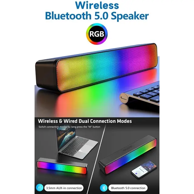 MAIKET Speaker Bluetooth Soundbar Super Bass Wireless Original RGB Music Box Full Bass Laptop Gaming -V9 Komputer Jam Pc 6