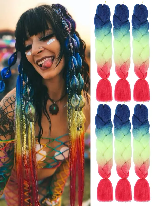 24 Inch Long Straight Synthetic Braided Hair Extension, Ombre Hair Braids Extensions, Synthetic Extensions & Pieces for Women 4