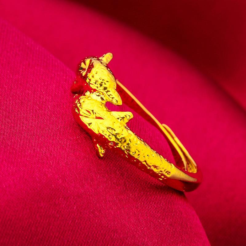 Nhẫn Hình Cá Heo, Vàng, Dành Cho Nam Và Nữ, Được Làm Bằng Titan, Mạ Vàng 24K, Có Thể Điều Chỉnh, Đồ Trang Sức 2