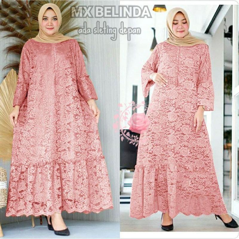 indobest MX BELINDA JUMBO 5XL 4XL/3XL/2XL/XL/ BUSUI / BRUKAT GAMIS DRESS WANITA / BAJU PESTA LENGAN PJG 5