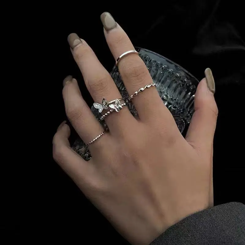 Fashion Butterfly Metal Punk Rings Set For Women Teen  Gifts Accessories Buckle Female Index Finger Ring