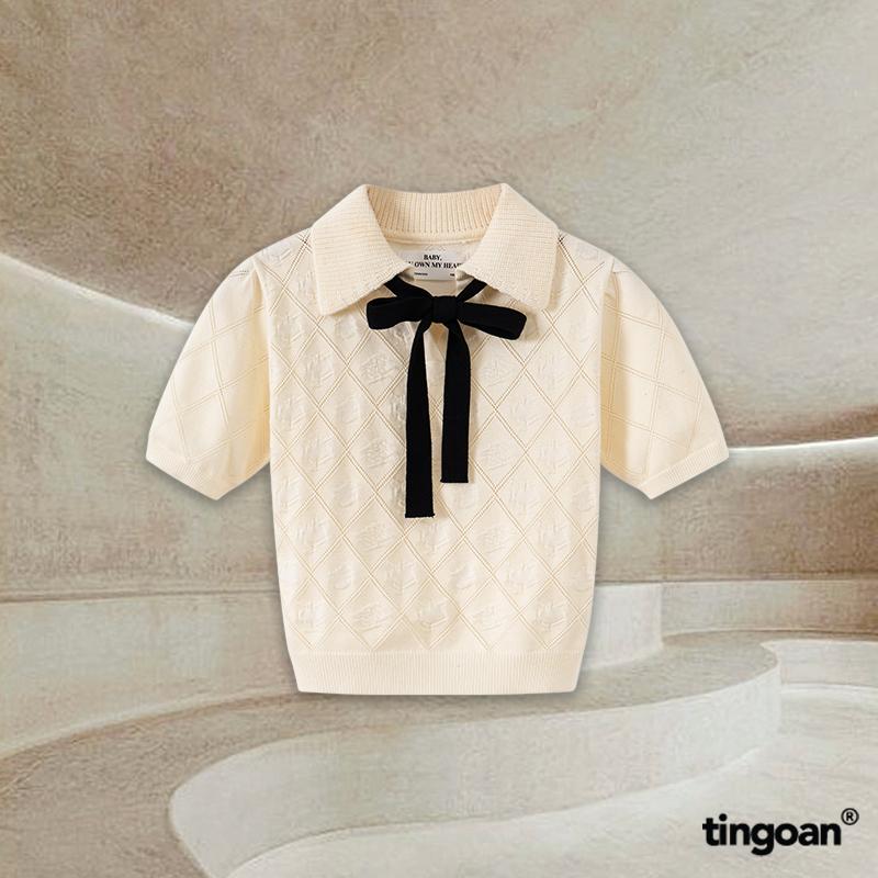 TINGOAN - Áo len NUDE crop bề mặt len nm hoạ tiết quả trám cùng fg chi tiết buộc nơ YURI TOP/ND
