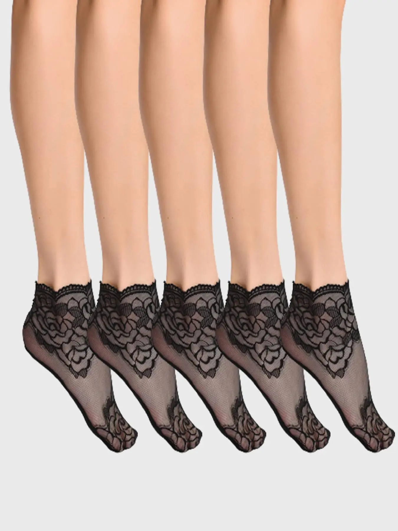 Women 5 Pairs Solid Floral Lace Sheer Ankle Socks, Summer 2024 Comfort Breathable Low Cut Knit Socks for Daily Wear, Women's Socks & Hosiery for Summer