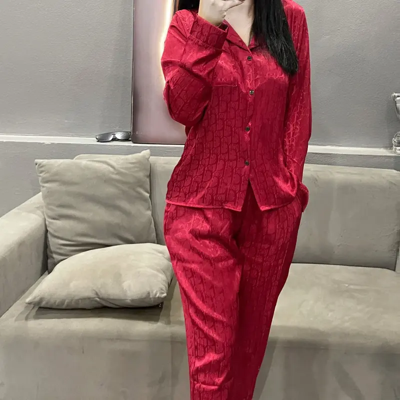 Bộ pyjama Lụa Gấm Xước cao cấp Tay Dài Quần Dài 3