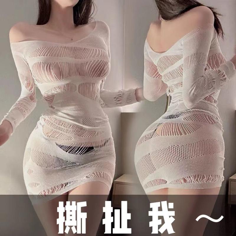 Quần Áo Lưới Cá Bó Sát Nhìn Xuyên Thấu, Váy Dài Tay, Váy Ren Váy Bodycon, Thiết Kế Rách Và khoét Không Dễ Thương Và Gợi Cảm, Với Váy Vải Tuyn 0