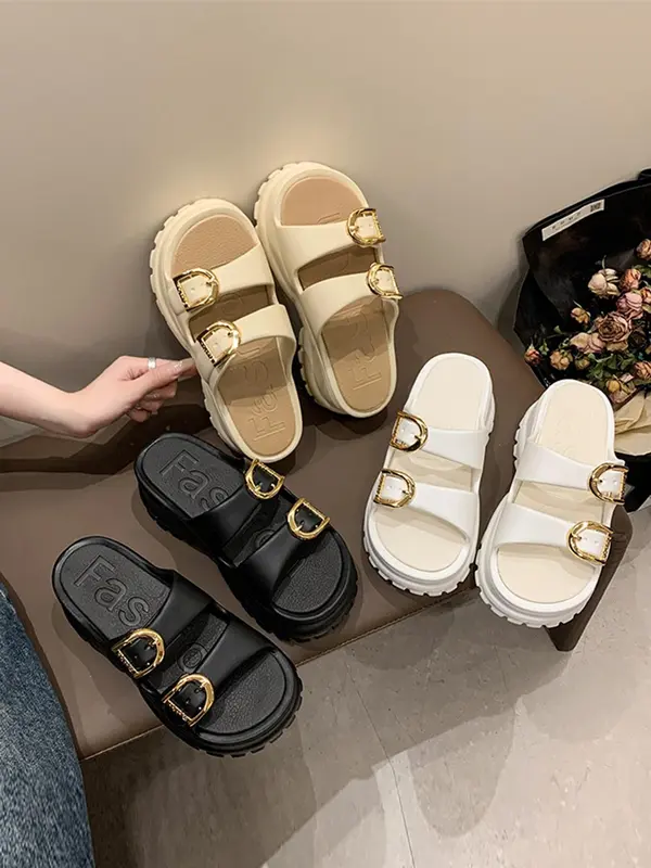 Women's Fashionable Plain Color Platform Sandals, Casual Comfortable Slide Sandals for Beach, Outdoor, Daily Wear, Walking Shoes 0