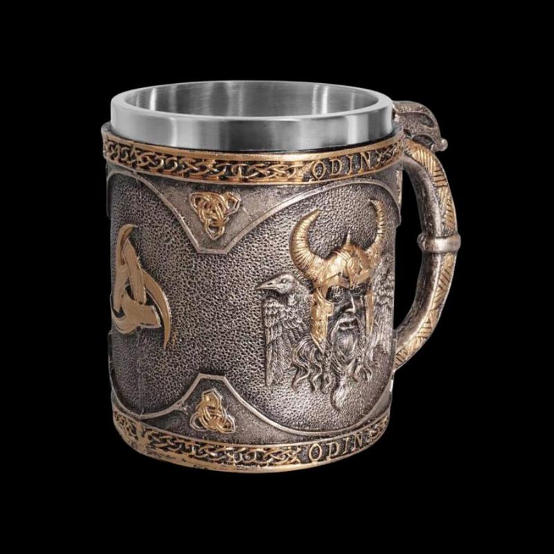 Product Introduction of Vintage Odin Pattern Coffee Mug, 1 Count Stainless Steel Double Wall Insulated Mug with Handle, Drinking Cup for Home Office Use 15