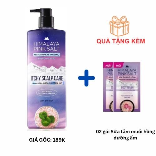 DẦU GỘI MUỐI HỒNG HIMALAYA 650 ML sạch gàu, mát lạnh, chăm sóc da đầu ngứa, giúp tóc mềm mượt óng ả, không Sillicon, không Parapen Dưỡng Tóc tặng kèm 2 gói sữa tắm muối hồng dưỡng ẩm