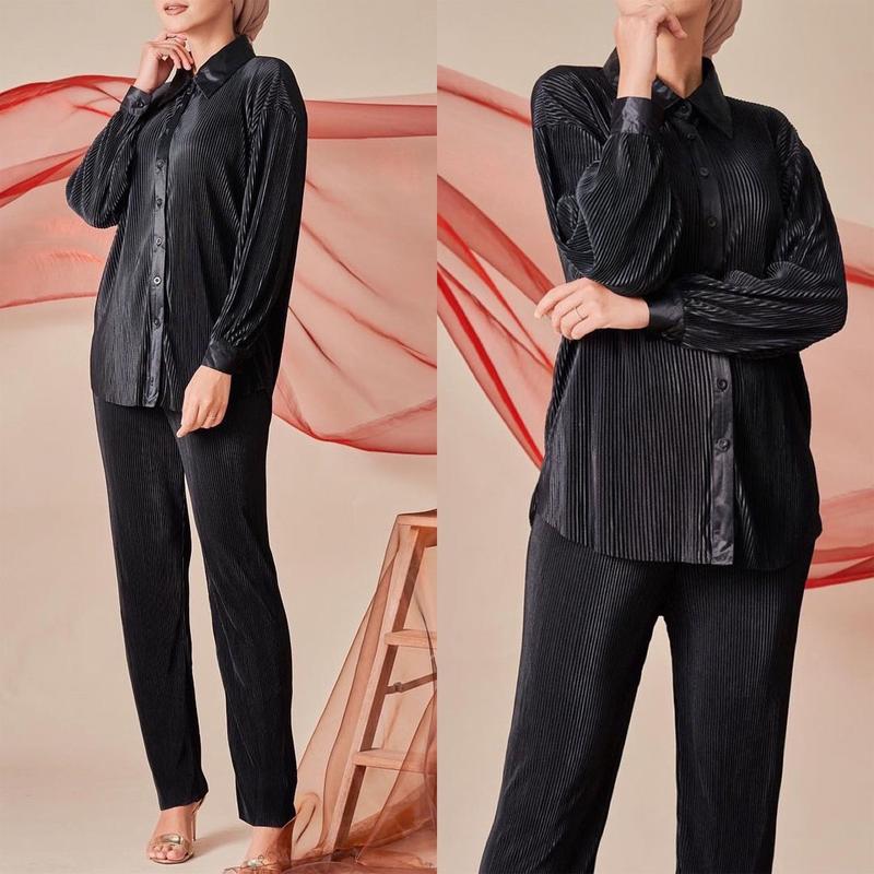 2025 High Quality Cross-Border Women's Clothing Malaysia Indonesia Clothing Suit Fashion Pleated Baggy Pants Suit Hot Sale Ethnic Apparel 4