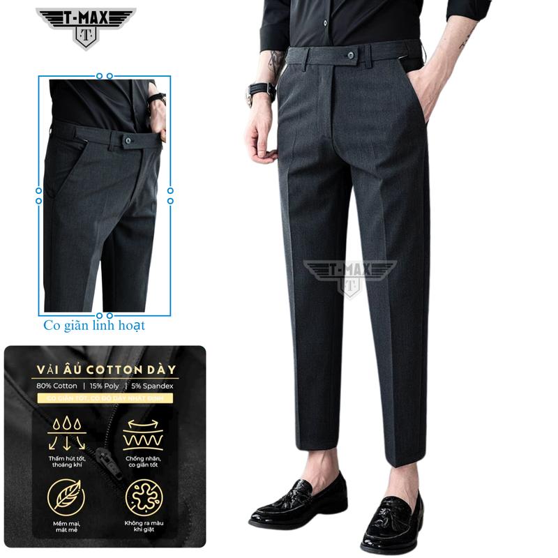 Quần âu nam Tmax Luxury tăng cạp co giãn 4 chiều chất vải cotton dày kiểu dáng ôm body - Ghi tối/Đen/Ghi sáng quần Menswear Pants