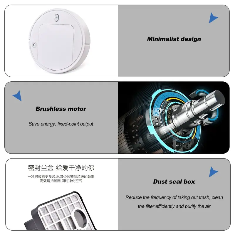 Robot hút bụi thông minh, Hoàn toàn tự động, 3 trong 1, Sạc USB, Robot quét dọn, Chức năng hút bụi và lau khô và ướt, với chức năng khử trùng bằng tia cực tím, Máy làm sạch 2