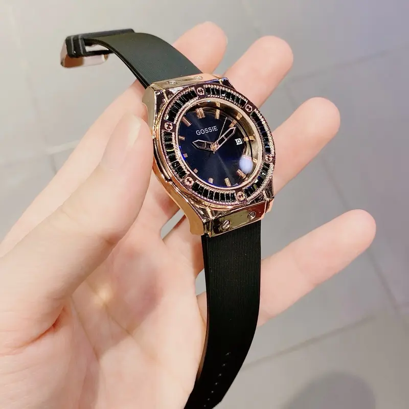 A36 đồng hồ thời trang nam nữ dây silicon size 38mm viền đá Watch Đeo Tay Women 2