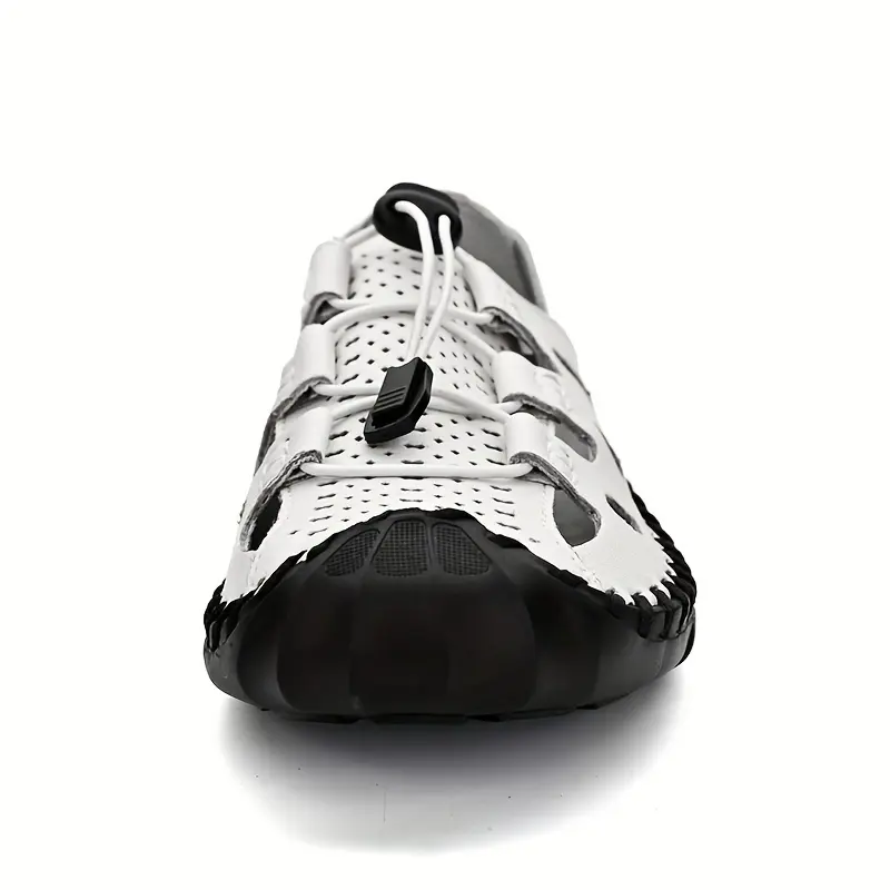 Men's Breathable Hollow Out Sandals, Closed Toe Fisherman Summer Shoes Hiking Beach Shoe Brown Black 2