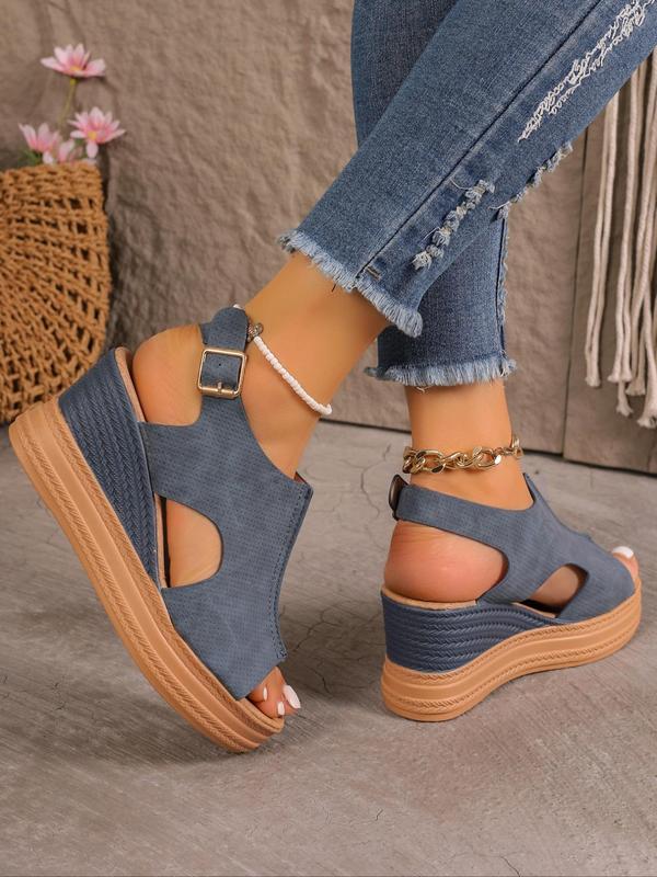 Women's Elegant Fashionable Plain Color Wedge Sandals, Casual Comfort Peep Toe Platform Sandals for Summer, Trendy All-match Retro Sandals for Daily Wear 1