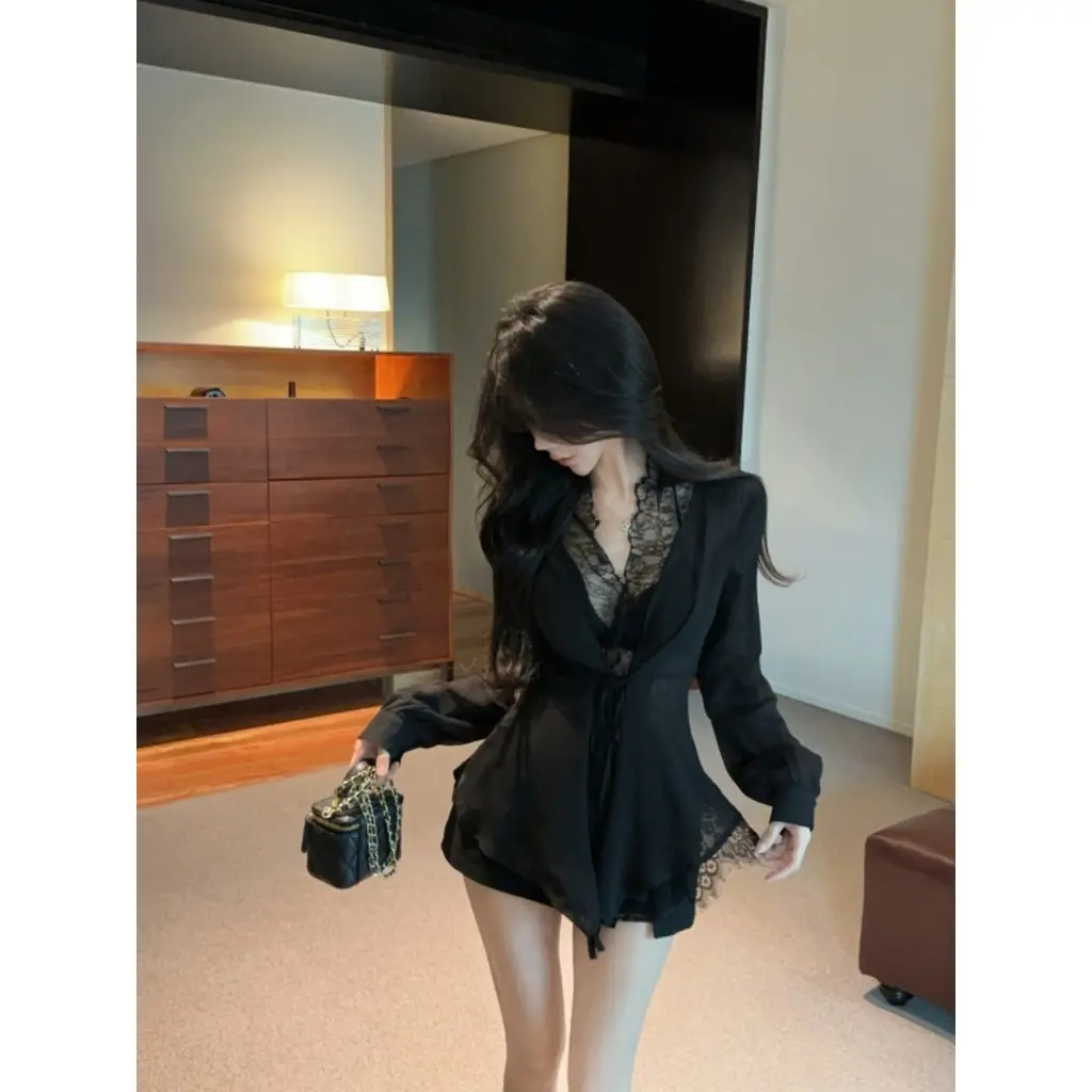 Summer Fashion Grace Stitching Strap Long Sleeve Shirt for Women